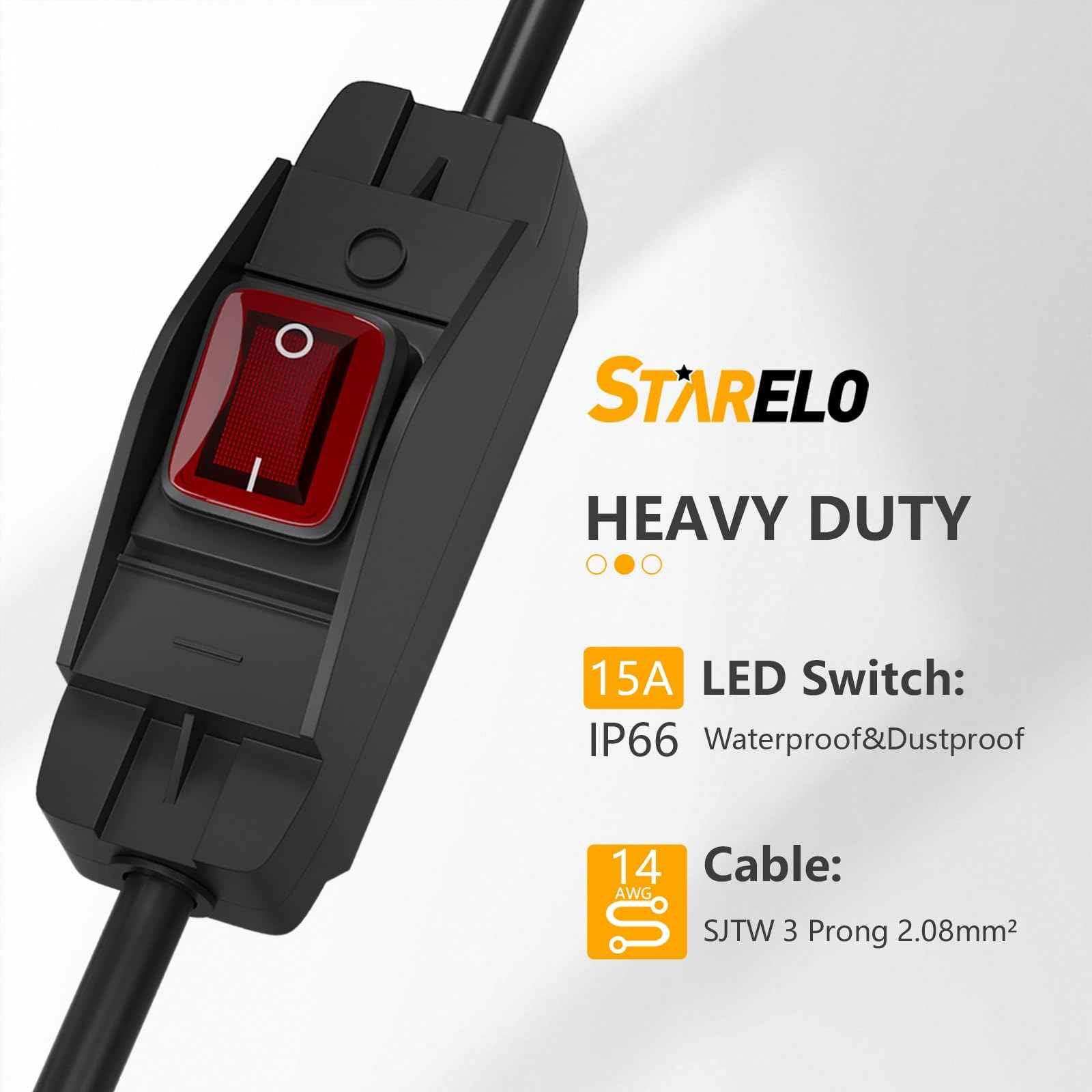 STARELO Extension Cord with ON/Off Near Waterproof Switch,Extension Cord with Switch 3-Prong Outdoor 1875W,Black Heavy Duty, 14/3 SJTW 15A 125V Grounded Plug Receptacle.(3FT,Black)