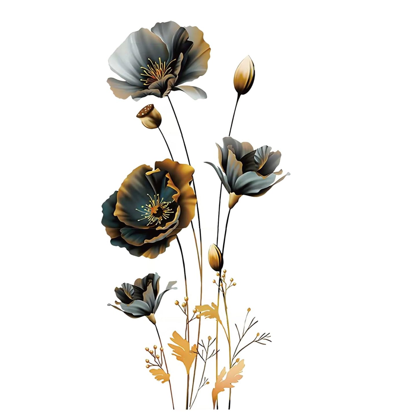 Black Gold Wall Decals 3D Flower Wall Sticker, Classical Plum Blossom Flower Decals Peel and Stick 3D Wall Art Murals for Girls Bedroom Nursery Living Room TV Home Decor