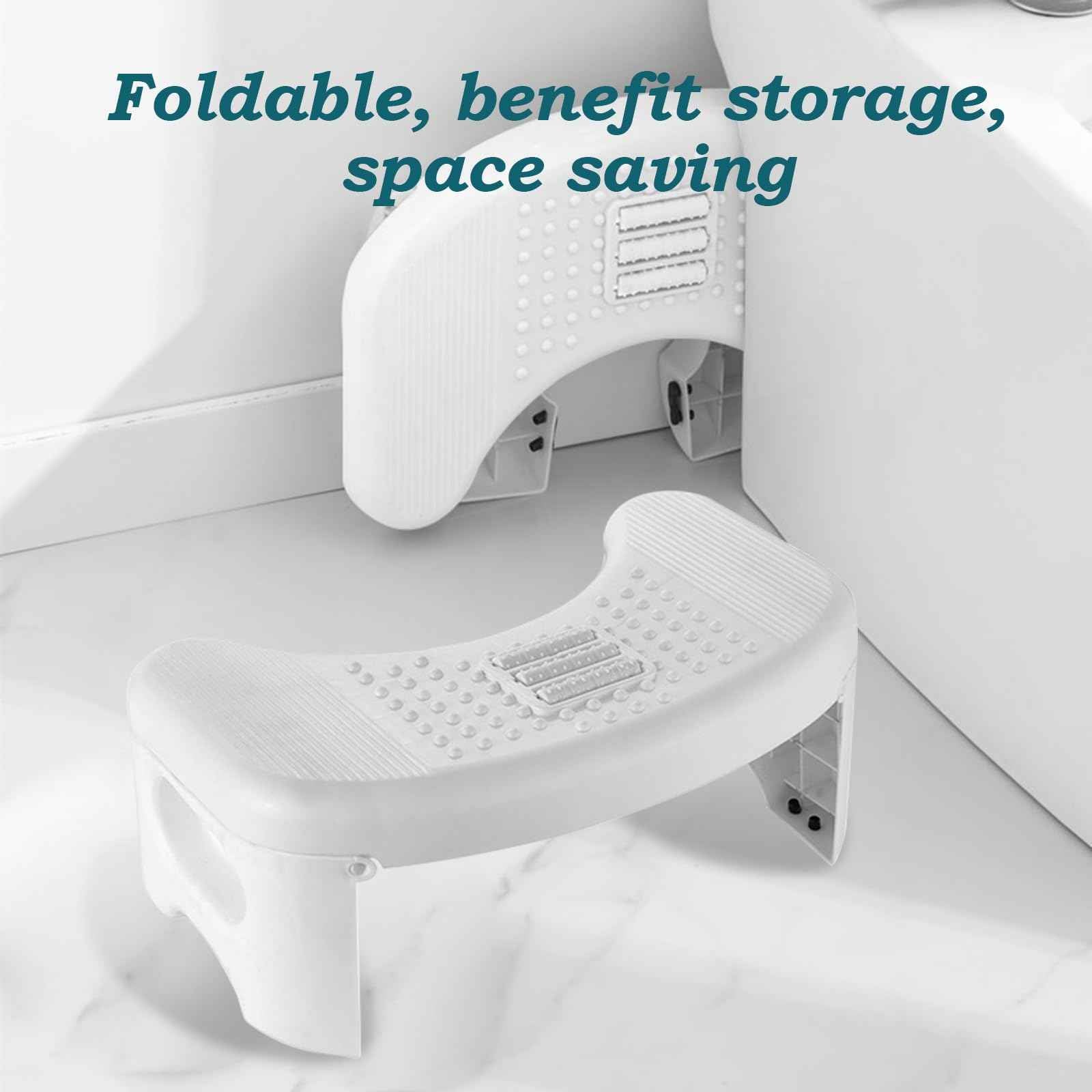 Bathroom, Non-Slip Foldable Poop Adult White, 7 Inch Assistance Step Massage Soles of The Feet Toilet Step Stool, Suitable for Shower, Study, Living Room