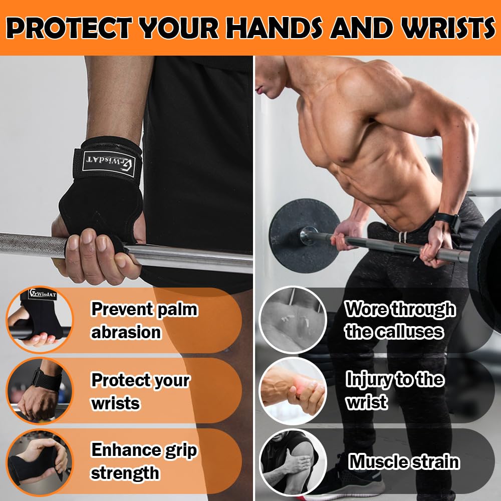 Weight Lifting Wrist Strap, Double Layer Leather Lifting Grips Adjustable Weightlifting Straps for Working Out Pull Up Deadlifting Shrugs (Pair)
