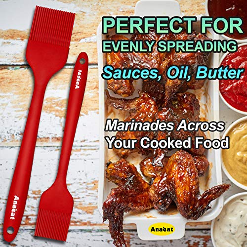 High Heat Resistant Silicone Basting Brush Set - Red 2 Pcs (10"+8.2")
