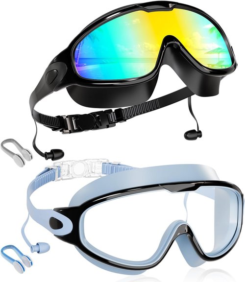 Aegend Kids Swim Goggles - Anti-Fog, UV Protection, No Leak Design | 2 Pack with Ear Plugs for Ages 3-14