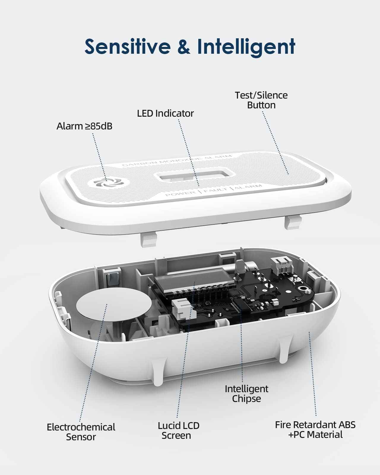 Ecoey Carbon Monoxide Detectors with Digital LCD Display, Carbon Monoxide Alarm Replaceable Battery Operated, 10 Year Lifespan CO Alarm Detector with Mute Mode for Home, 4 Packs