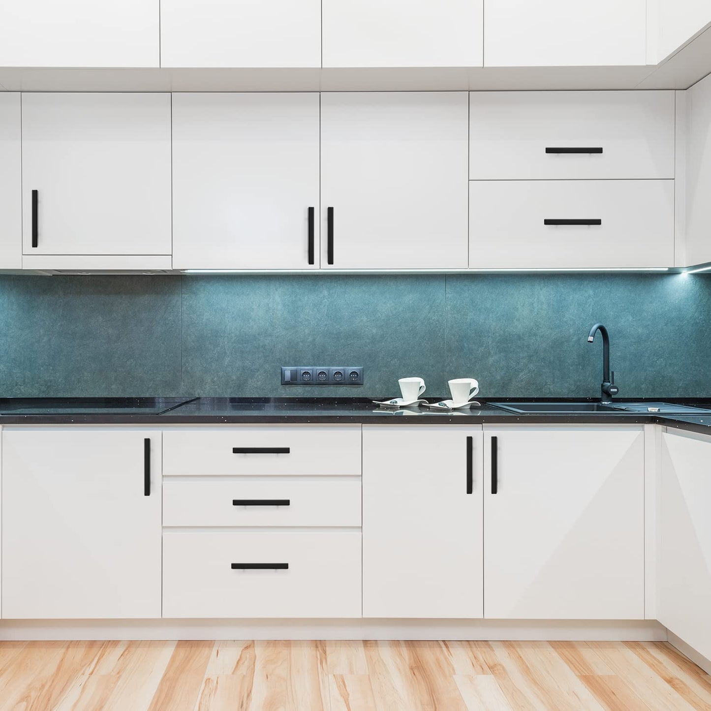 Ravinte 55 Pack Black Cabinet Pulls 3inch Matte Black Cabinet Handles Kitchen Pulls for Cabinets with Drill Mounting Template 5in Overall Length