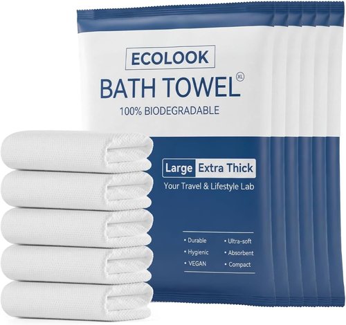 ecolook Disposable Bath Towels for Travel, 6-Pack Extra Large 31"x63", 100GSM Plant Fiber, Dual Texture Soft & Quick-Drying Disposable Towels for Hotel Camping Beach Swimming Gym Sauna Spa