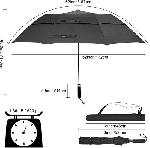 G4Free 62-Inch Portable Golf Umbrella - Oversized Windproof & Waterproof Design | Black