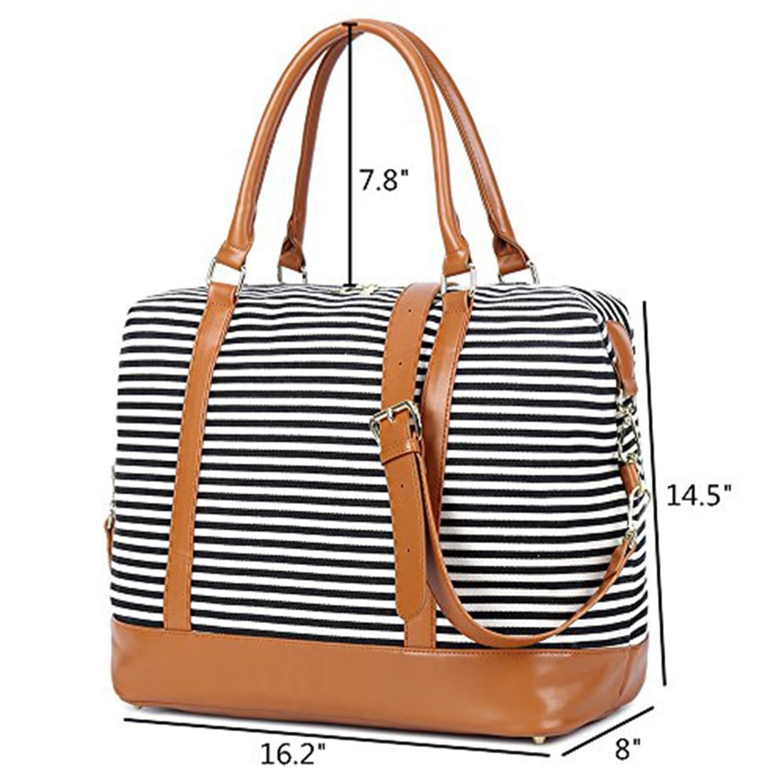 CAMTOP Women Ladies Travel Bag Canvas Weekend Overnight Carry On Luggage Bags(Black and White Stripe)