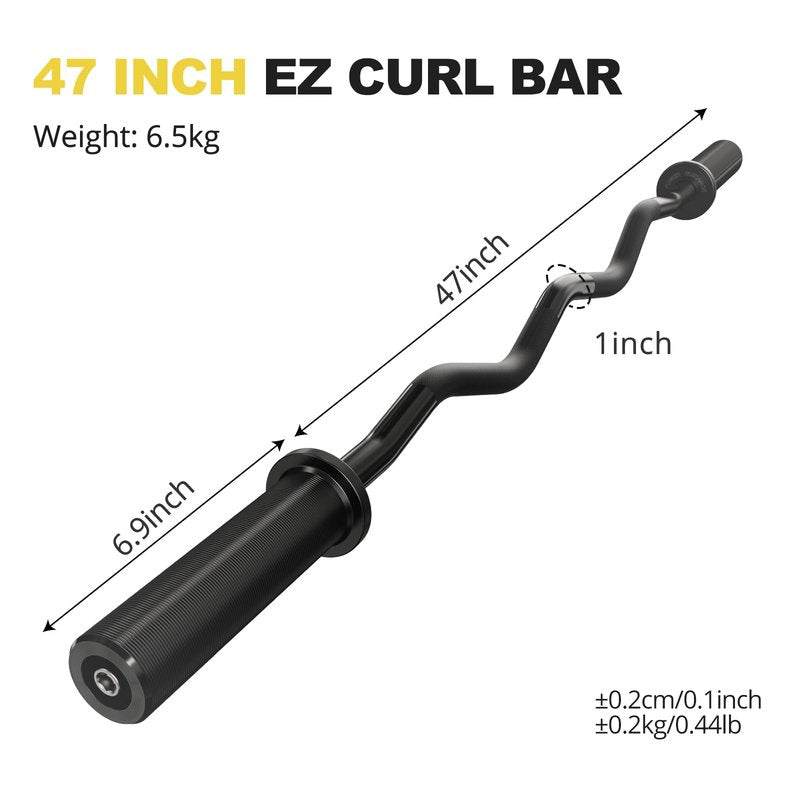 POWER GUIDANCE 2 Inch Curl Bar with Weights 47", 500lbs Weight Capacity Olympic EZ Curl Barbell for Bicep, Tricep and Weight Lifting Exercises,with 2 Spring Collars(Silver)