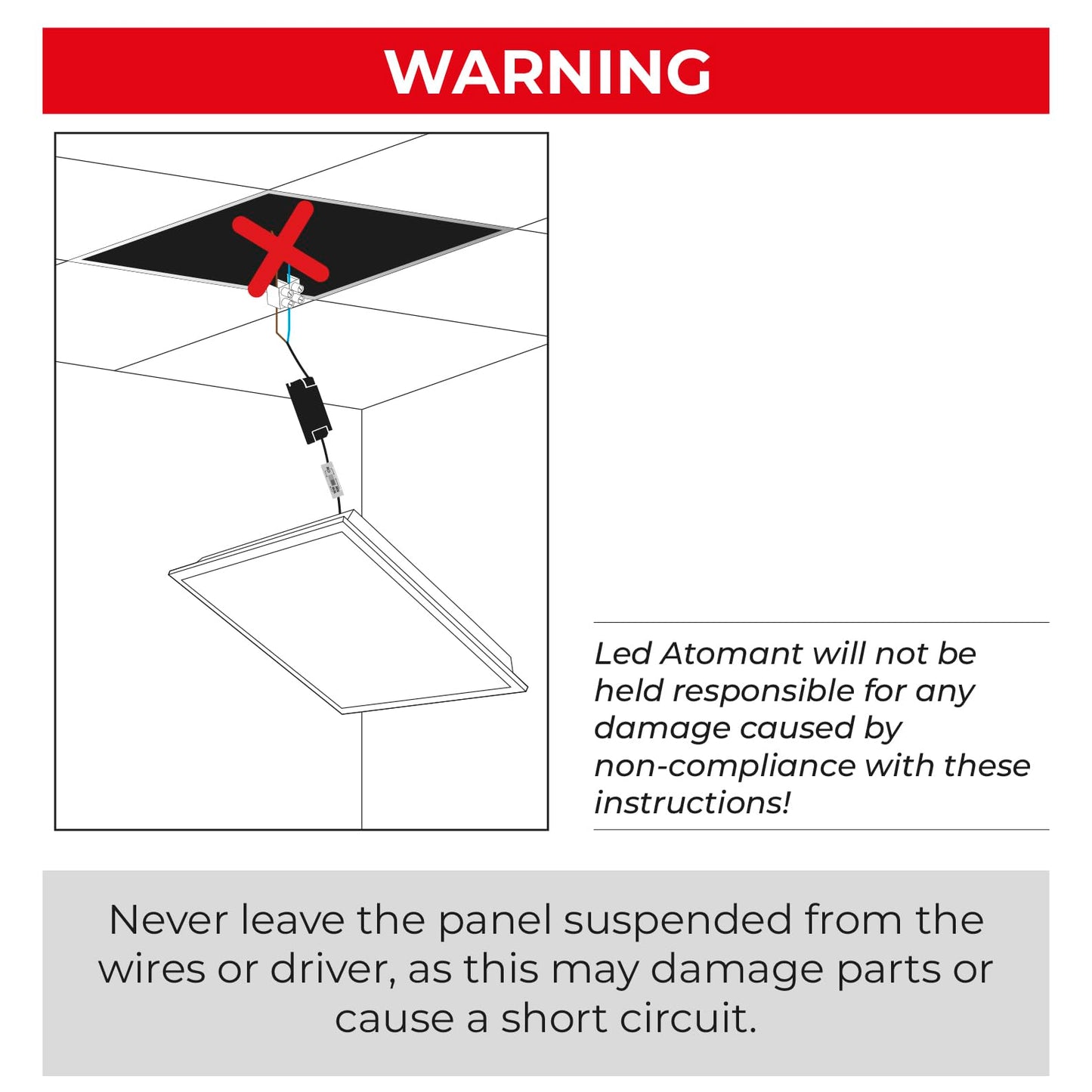 LED ATOMANT 2x2 LED Flat Recessed Panel Light 48W 5000LM, 5 CCT Selectable 3000K/3500K/4000K/4500K/5000K, Power Selectable 30W to 48W, Dimmable with 0-10V Dimmer