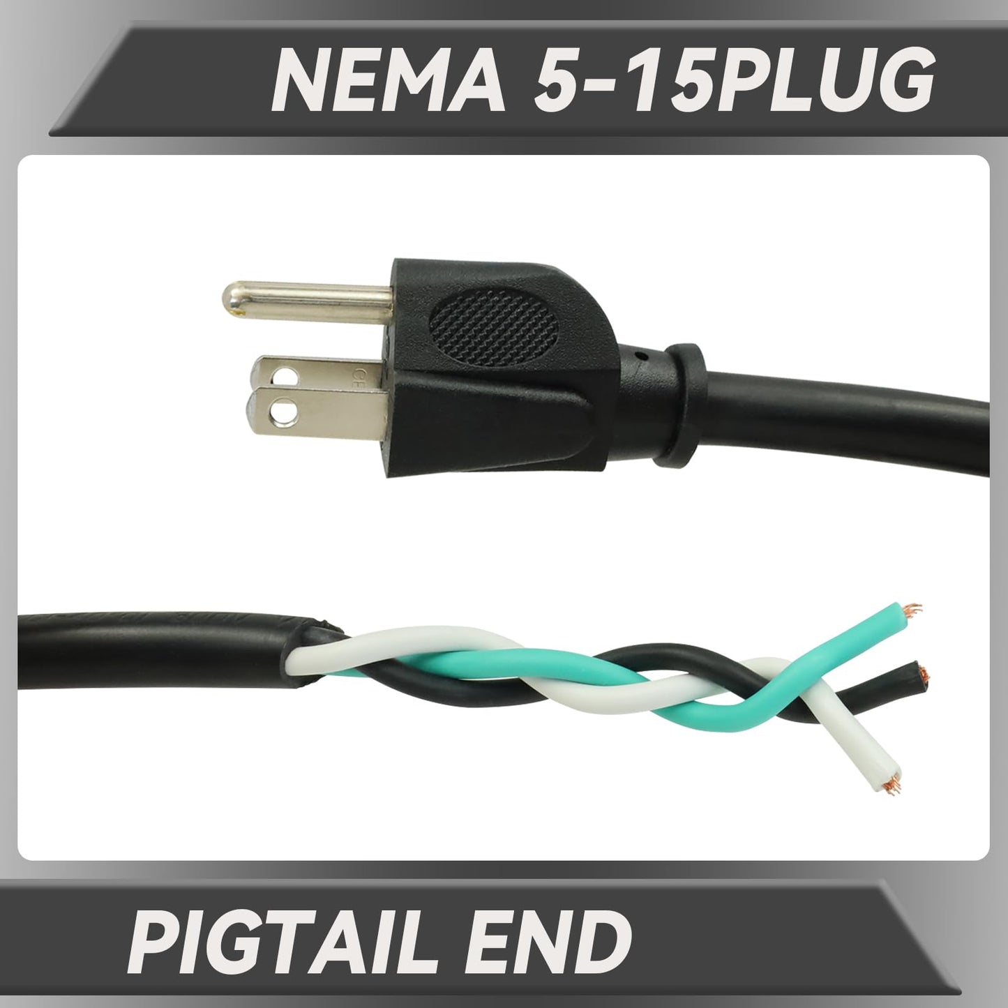 GreenProsper Industries Inc 3-Wire Appliance and Power Tool Cord, 3 ft, 14 AWG, 15A/125V AC, 1875w, Black, 2pack