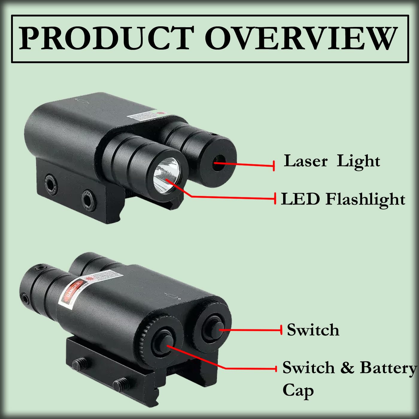 GOTICAL Pack of 2 Tactical Combo LED Flashlight and Green Laser Sight Tactical Output That Exceed < 5mW not exceeding 5mw (Pack of 2 - White Flashlight and Blue Laser)