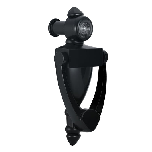 HOMOTEK Door Knocker with 180 Degree Peephole Viewer, Zinc Die-Cast Construction 5 Inch Height for Front Door Security, Black, 1 Pack