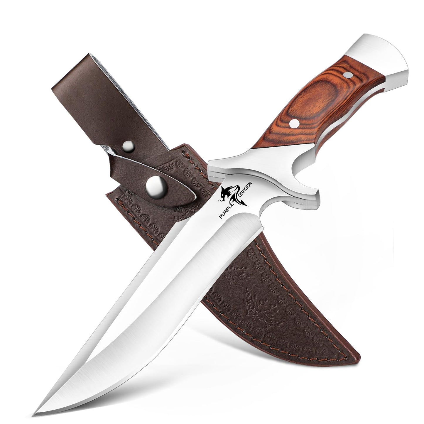 Purple Dragon Camping Fixed Blade Knife with Sheath-6 Inch Outdoor Knife-Full Tang 440C Steel Bushcraft Knife with Redwood Handle-Outdoor Gear Christmas Gift for Men and Women