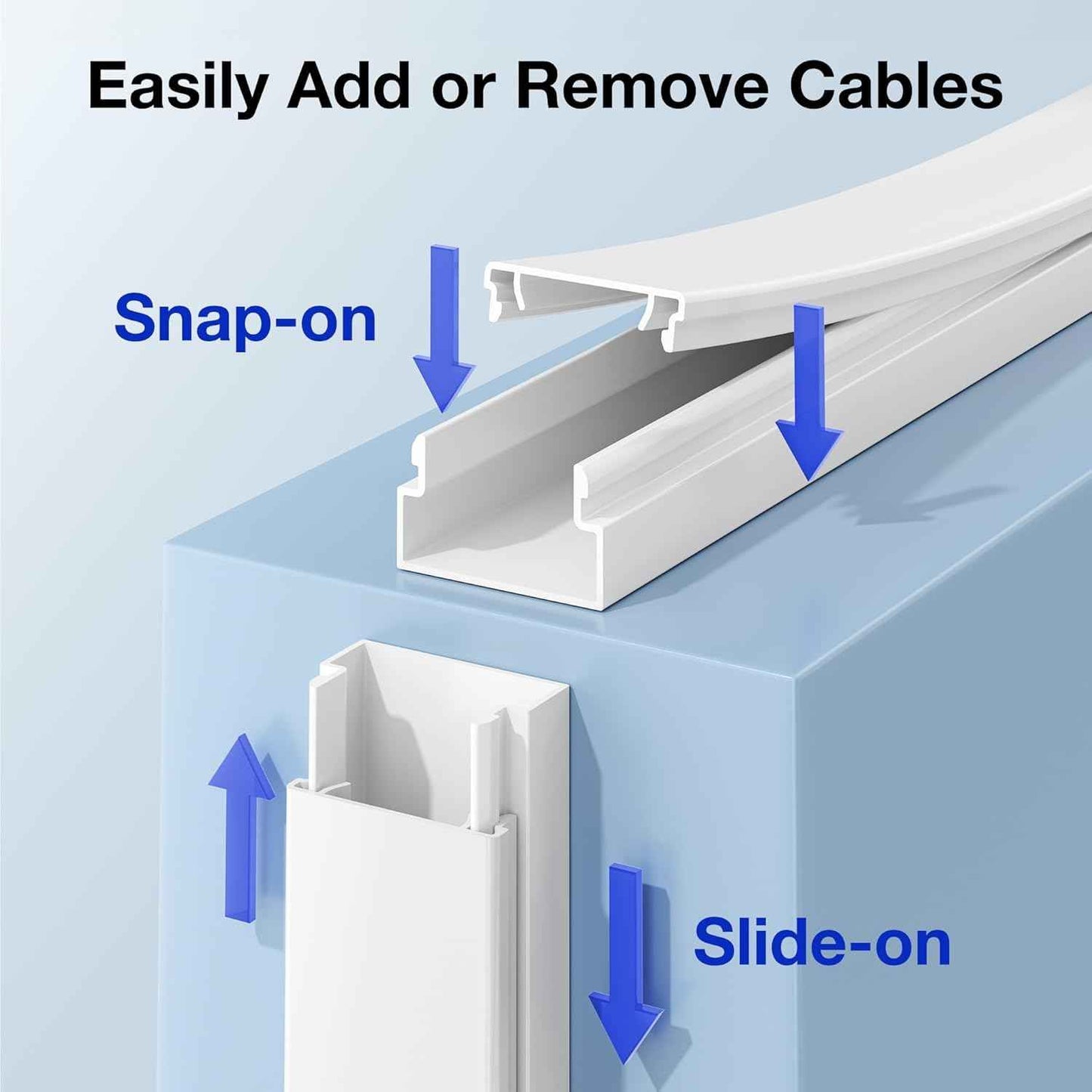 Delamu Cord Hider, Professional Cable Cover Kit for Wall, TV Wire Hider for Wall Mounted TV, Raceway Cover on Management Wires, Cable Concealer, 1.18'' H x 0.60'' W, White