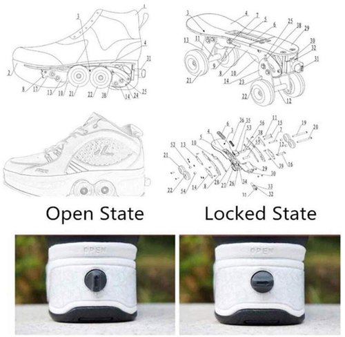 Roller Skate Shoes for Women, Double-Row Deform Quad Roller Skates, Automatic Walking Shoes Detachable Roller Skate, Shoes with Wheels for Girls Boys, Skating Shoes Unisex (White Flower, US 8)