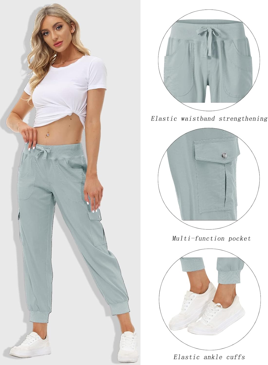 MoFiz Women's Quick-Dry Hiking Cargo Pants - Lightweight Outdoor Joggers with Elastic Waist & Pockets
