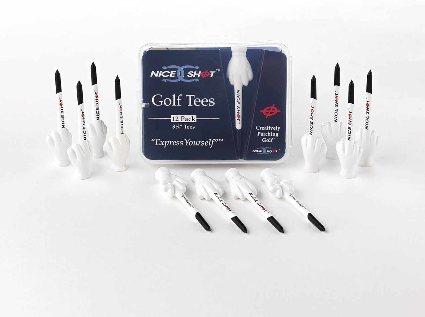 Nice Shot Patented Design Golf Tees - Express Yourself - 3 1/4 Inch Golf Tees - 12 Pack White