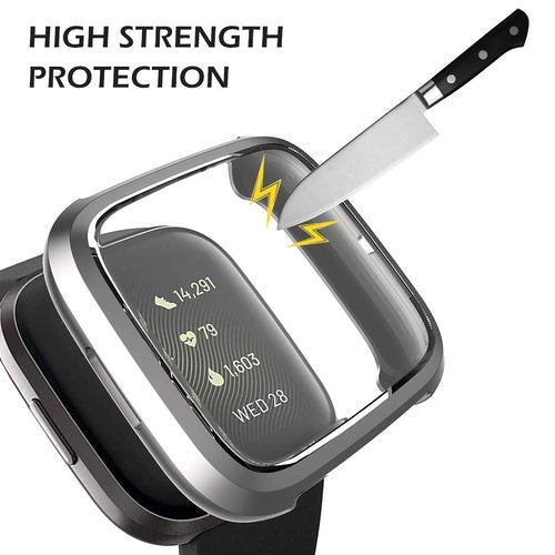 NAHAI Compatible with Fitbit Versa 2 Case, 6 Packs Ultra Rugged Cover Plated Case Scratch-Resist All Around Screen Protector for Fitbit Versa 2, Purple/Gold/Silver/Black/Blue/Red