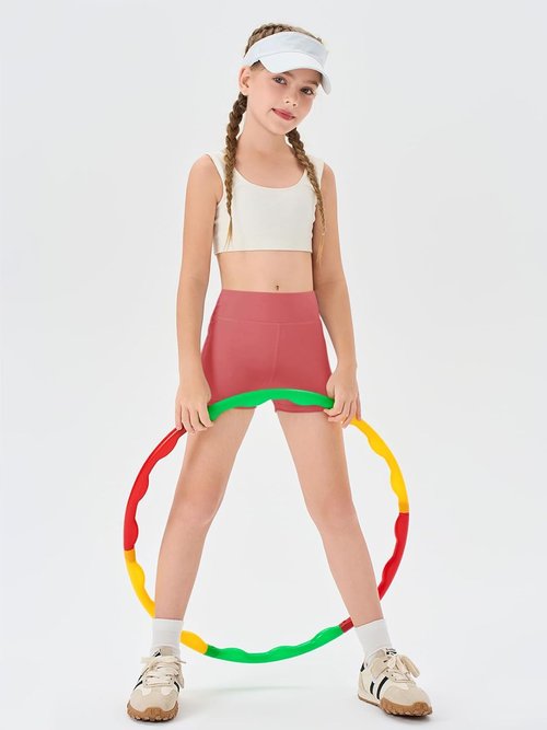 Haloumoning Girls Athletic Shorts - High Waisted Yoga & Dance Biker Shorts | Comfy for Ages 5-14Y