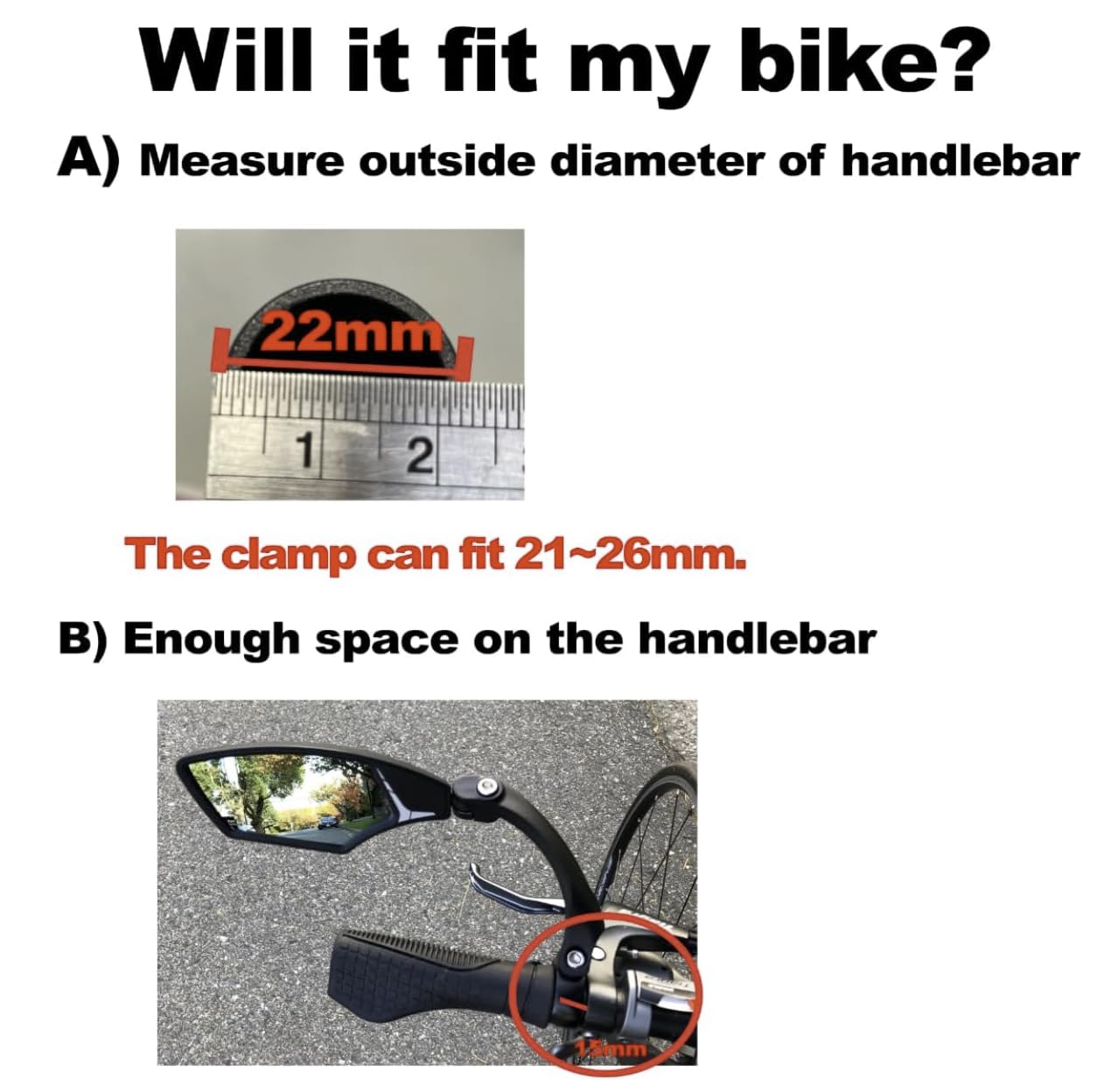 Hafny New Handlebar Bike Mirror, HD Glass Lens, Adjustable & Rotatable Safe Rearview Bicycle Mirror, Blast-Resistant, HF-M6002-FR051 (Silver Left)