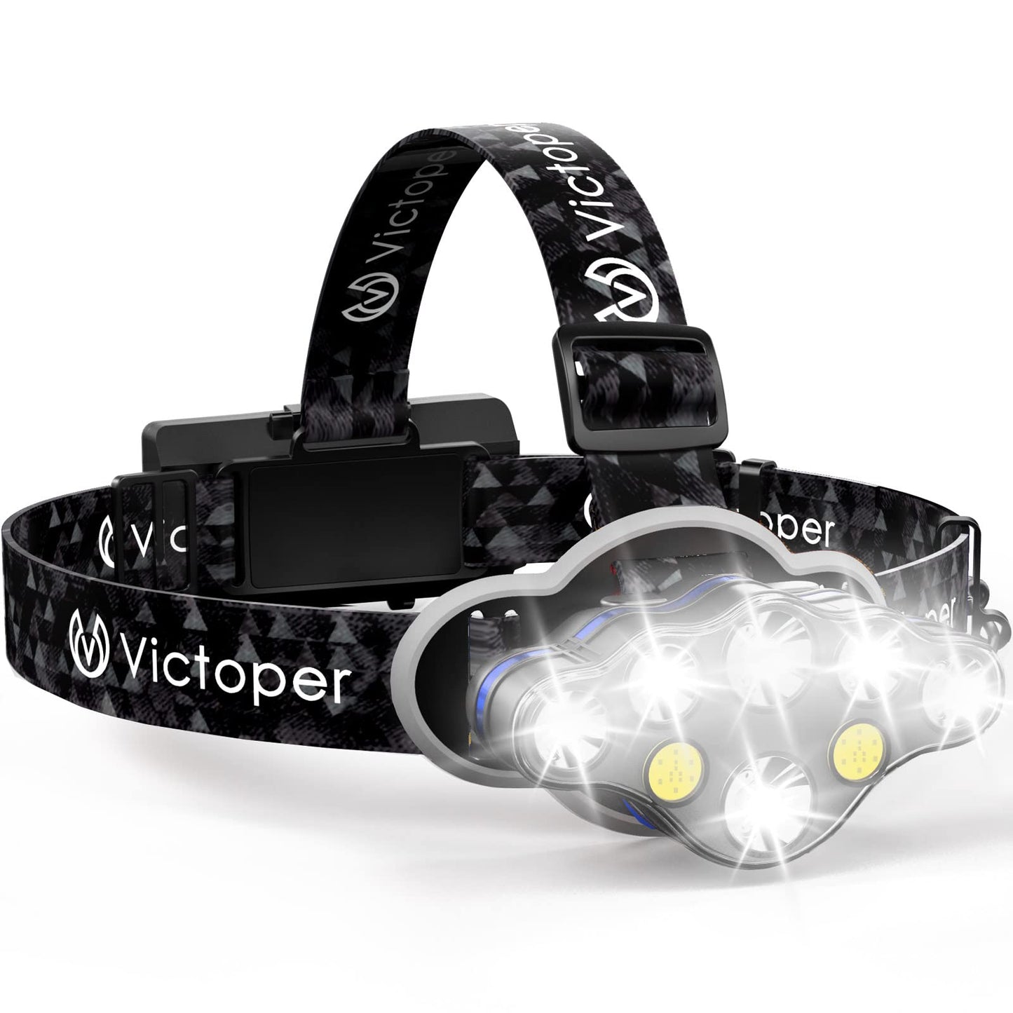 Victoper Rechargeable Headlamp 2 Pack, 8 LED High Lumen Bright Head Lamp with Red Light, Lightweight USB Head Light, 8 Mode Waterproof Head Flashlight for Outdoor Running Hunting Camping Gear, Black