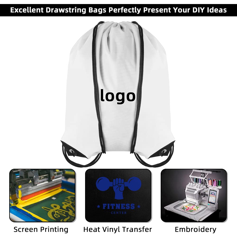 GoodtoU Drawstring Bags, Nylon Backpacks with Drawstring for Sport, Traveling, Team (White, 16Pcs)