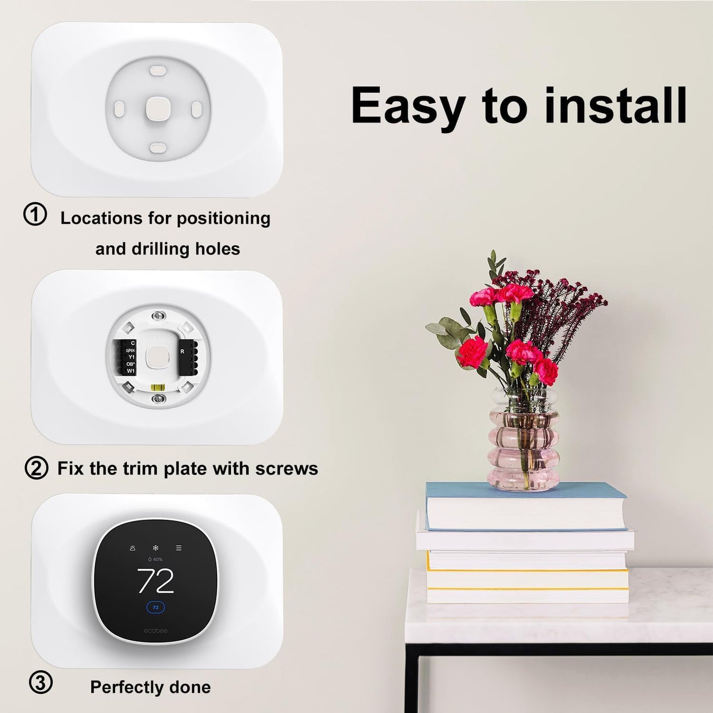 Wall Plate Cover Compatible with New 2025 Ecobee Smart Thermostat Essential, Practical Ecobee Thermostat Trim Kit, Programmable WiFi Thermostat Accessory (1, Pure White)