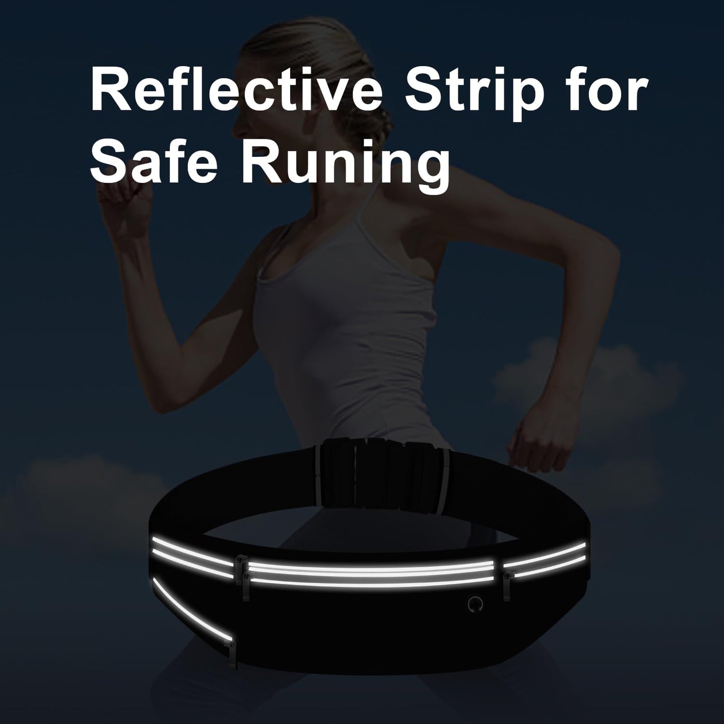 JUCURRI Slim Running Belt for Women Men,Runners Fanny Pack Phone Holder,Money Belt,Running Gear Accessories,with 3 Pockets (Jet Black)