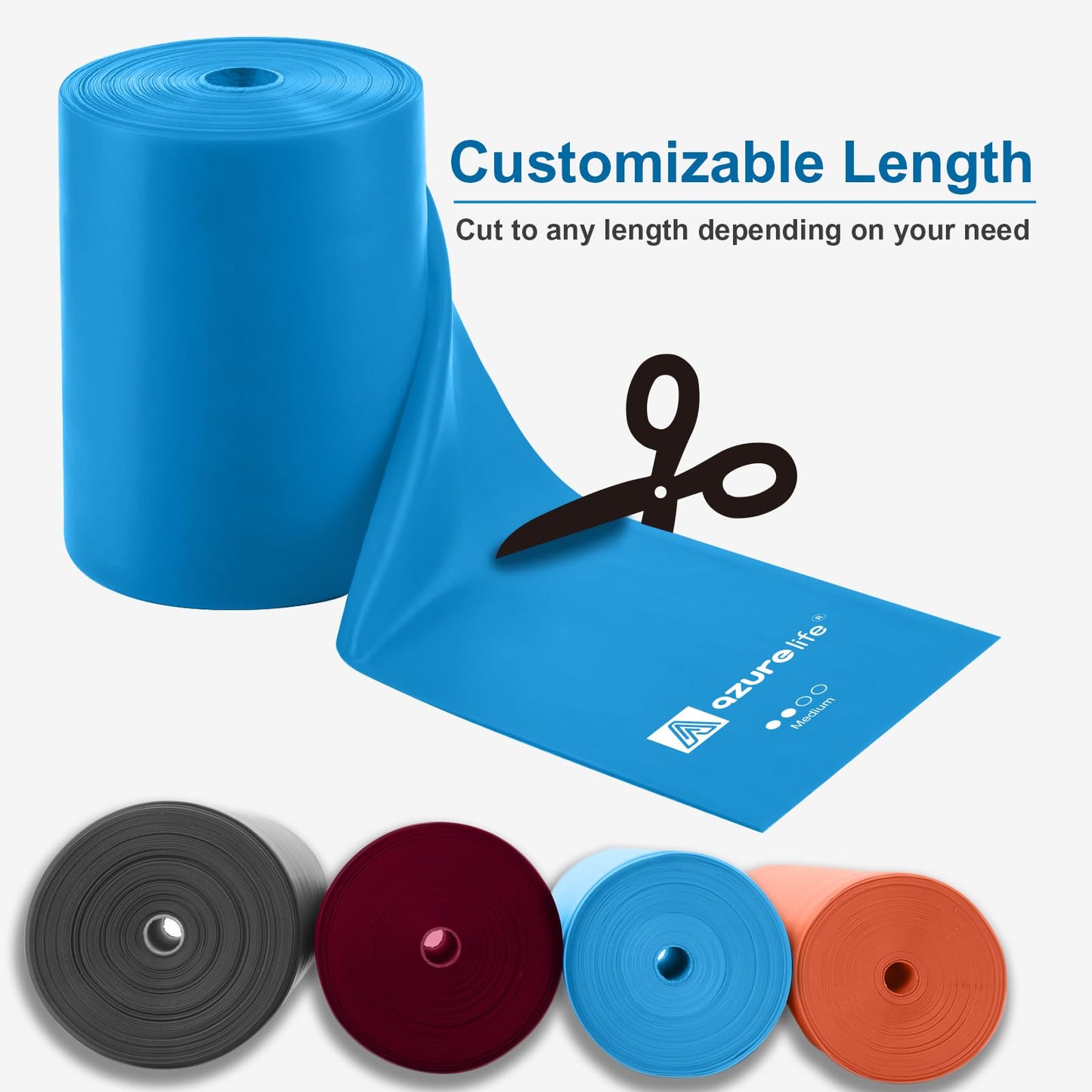 A AZURELIFE Professional 8 Yards Bulk Resistance Bands Rolls or 5,6,7 ft. Long Non-Latex Elastic Exercise Bands, Stretch Bands for PT, Yoga, Pilates, Rehab, at-Home or The Gym Workouts