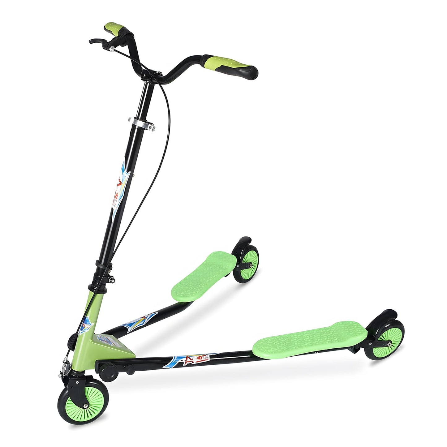 AODI Swing Wiggle Scooter, 3 Wheels Drifting Folding Kick Scooter with 4-Level Adjustable Height/Foldable for Kids/Woman/Men Age 6+ Years Old