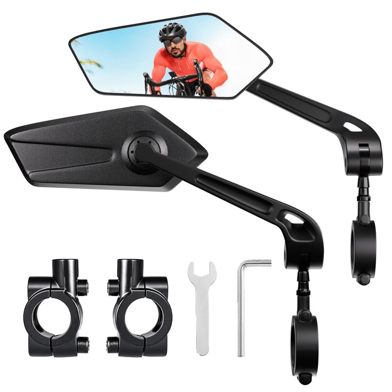 Vlantro Bike Mirror Handlebar Mount, Bike Mirrors for Handlebars with Scratch Resistant Glass, 360°Adjustable Bike Rear View Mirror for Scooter, Motorcycle, Bikes (2 pack)