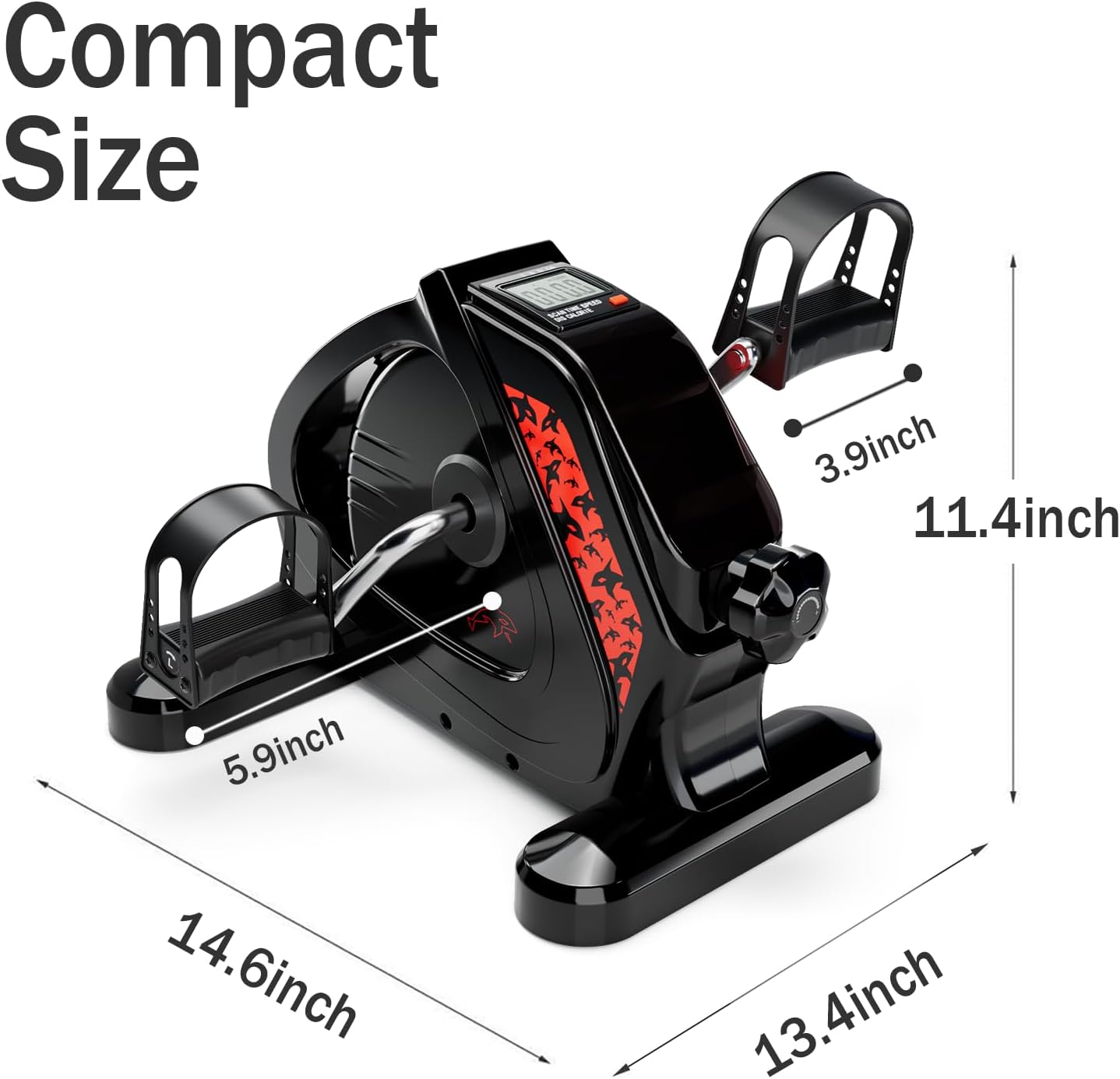 Skiennix Heavy-Duty Pedal Exerciser - Under Desk Mini Stationary Bike with LCD Display for Home Office Workouts