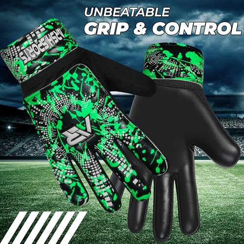 Soccer Goalie Gloves for Kids - Size 6 with Double Wrist Protection - Green