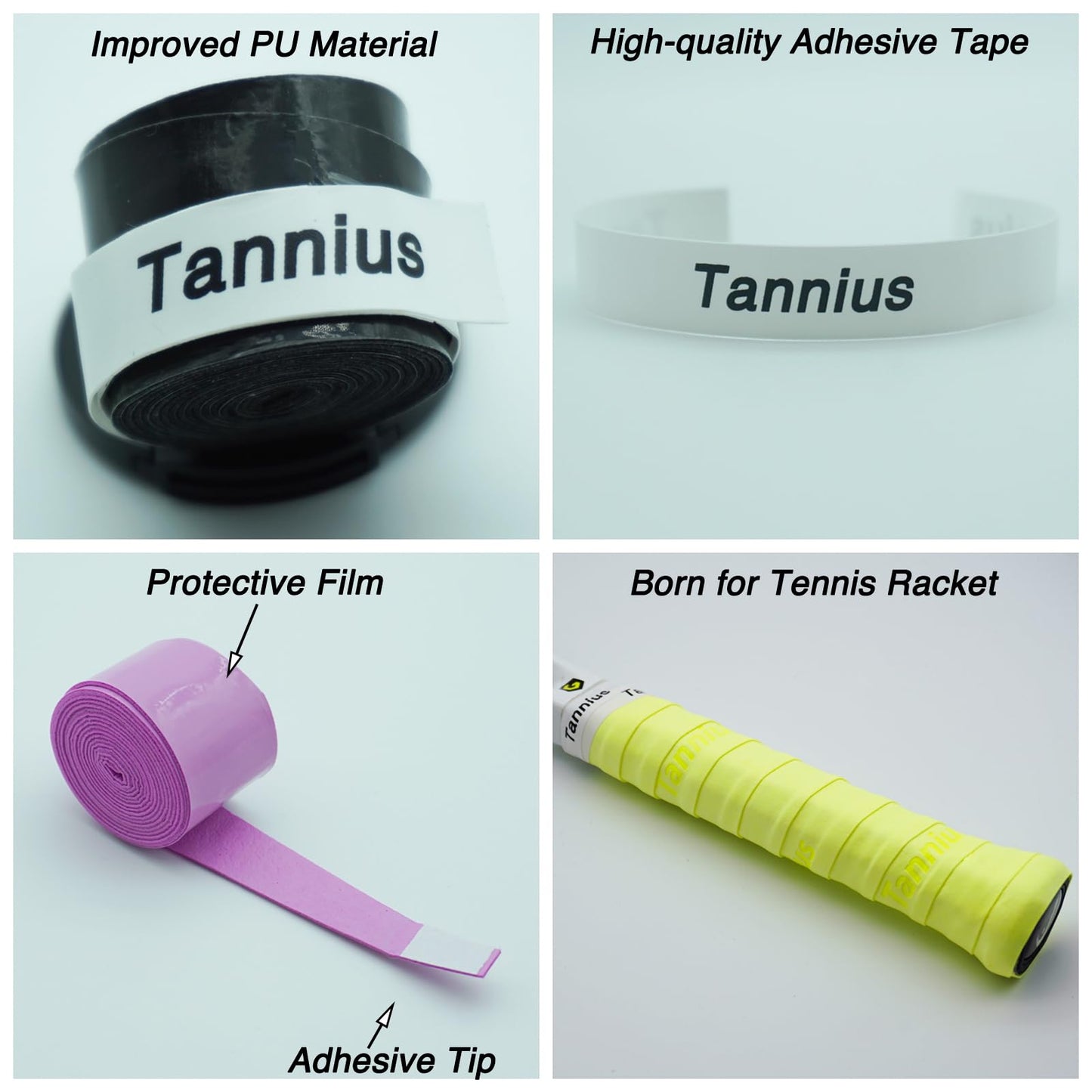 Tannius Tennis Racket Grip Tape, 6 Pack Tacky Tennis Grips, Absorbent and Enhanced Tennis Racquet Overgrip (6-Pack Green)