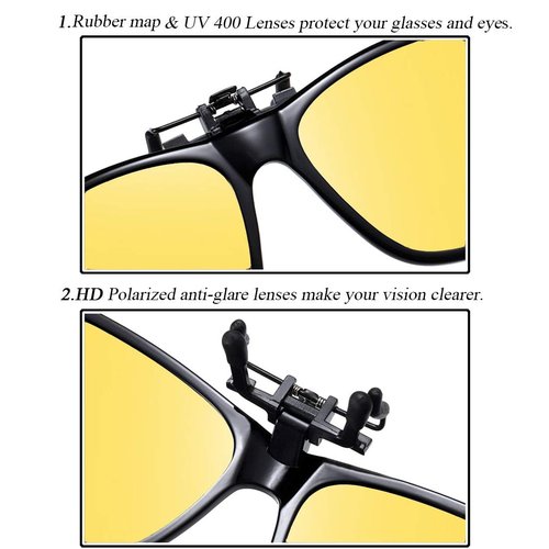FF FRAZALA Polarized Clip-on Night Vision Glasses Anti-Glare UV Protection Driving Nighttime Driving Glasses Over Prescription Glasses (Yellow for Night Driving)