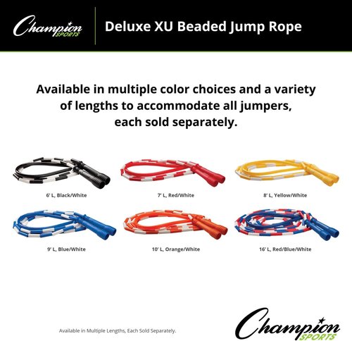 Champion Sports Deluxe XU Beaded Jump Rope - Adjustable Lengths for All Ages and Skill Levels