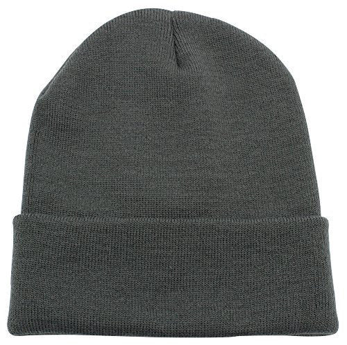 Unisex Cuffed Knit Beanie Hat - One Size Dark Grey