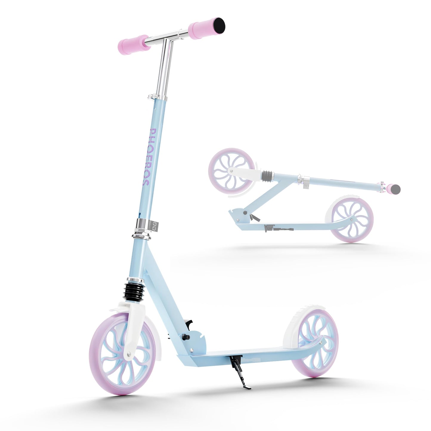 PHOEROS Kick Scooter for Kids Ages 6-12,Teens & Adults, Youth. Lightweight Aluminum Kick Scooter for Teens Adults Boys Girls with 8 inch Big Wheels, Foldable, 3 Height Adjustable, Shock Absorption.