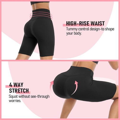 GROTEEN High Waisted Biker Shorts for Women - Buttery Soft Black Spandex | 5''/8'' Length