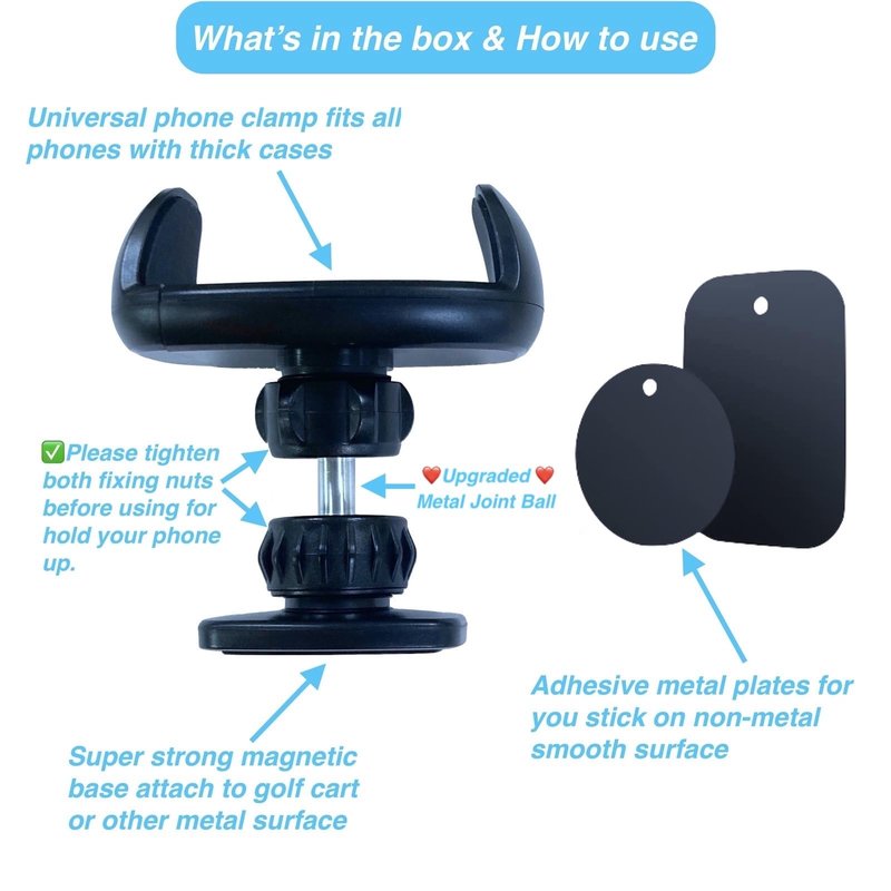ARMOLABX Golf Cart Magnetic Phone Holder Mount [Upgraded Metal Joint], Magnetic Phone Holder for Golf Cart [Big Phones & Thick Cases Friendly] Fits All Smartphones