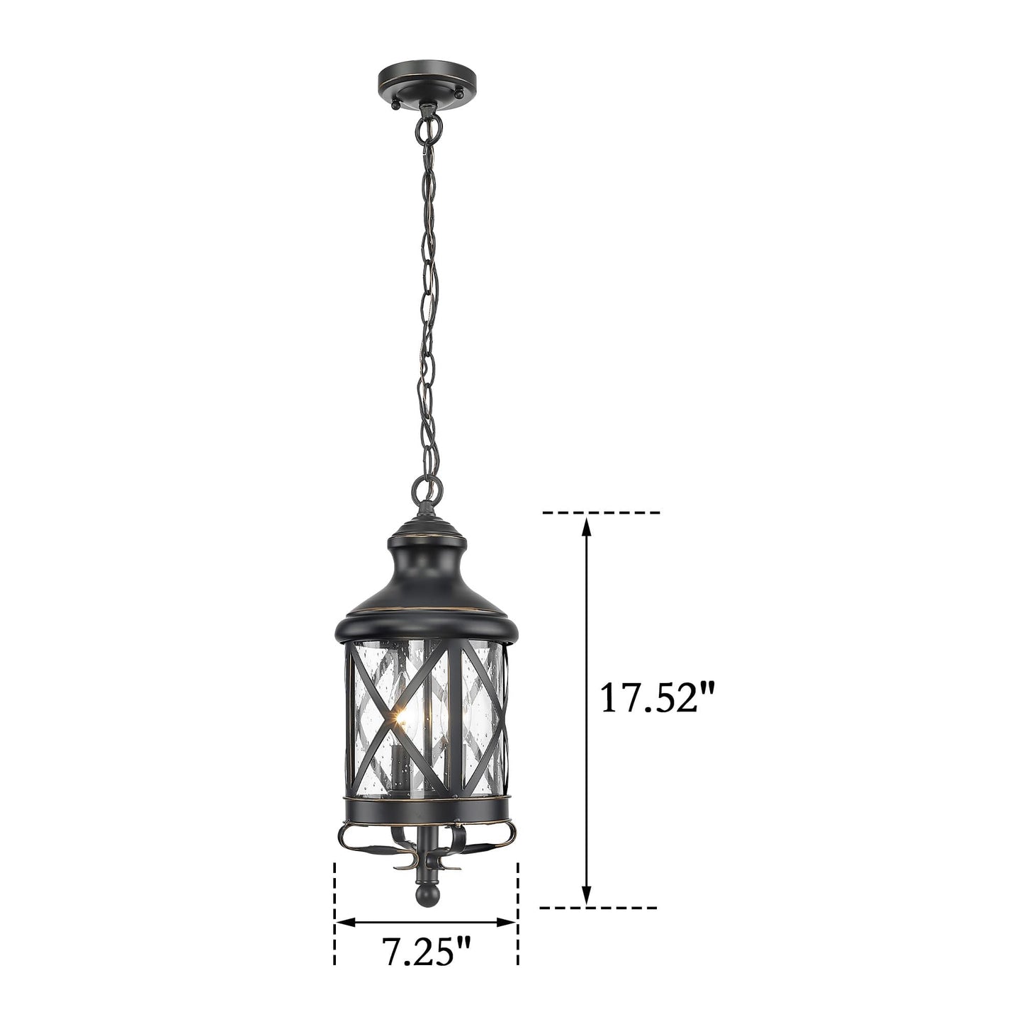 ALLGOT Outdoor Pendant Light for Porch,17.5 Inch Tall Farmhouse Pendant Lights, Outdoor Hanging Lanterns, Anti-Rust Exterior Hanging Porch Lights, Waterproof Ceiling Lanterns with Seeded Glass(Black)