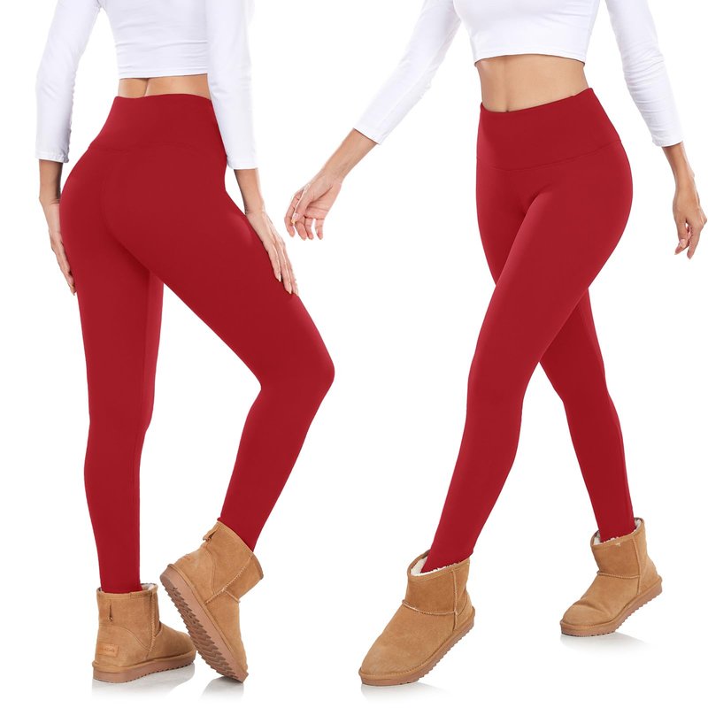 FULLSOFT Fleece Lined Leggings for Women – Thick High Waisted Winter Warm Yoga Pants Workout Tummy Control Thermal Warm Leggings(Red,Medium)