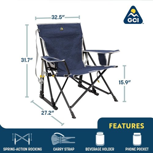 GCI Outdoor Kickback Rocker Camping Chair - Portable Folding Rocking Chair with Drink Holder & Durable Armrests - Loden Green