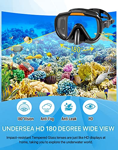 4-in-1 Snorkeling Gear Set for Adults - Mask, Snorkel & Fins - Black ML/XL