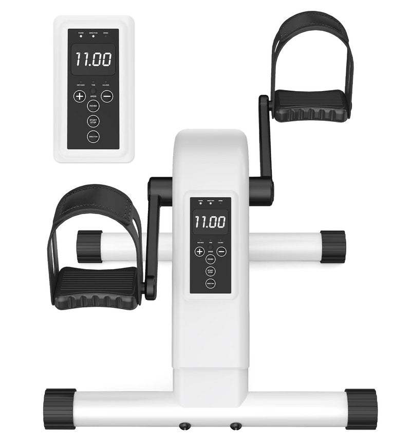 12-Levels Mini Exercise Bike Under Desk with LCD Display, Quiet Electric Bidirectional Bicycle Pedals for Home for Seniors, Stationary Bike Under Desk for Leg & Arm Physical Therapy Exerciser (White)