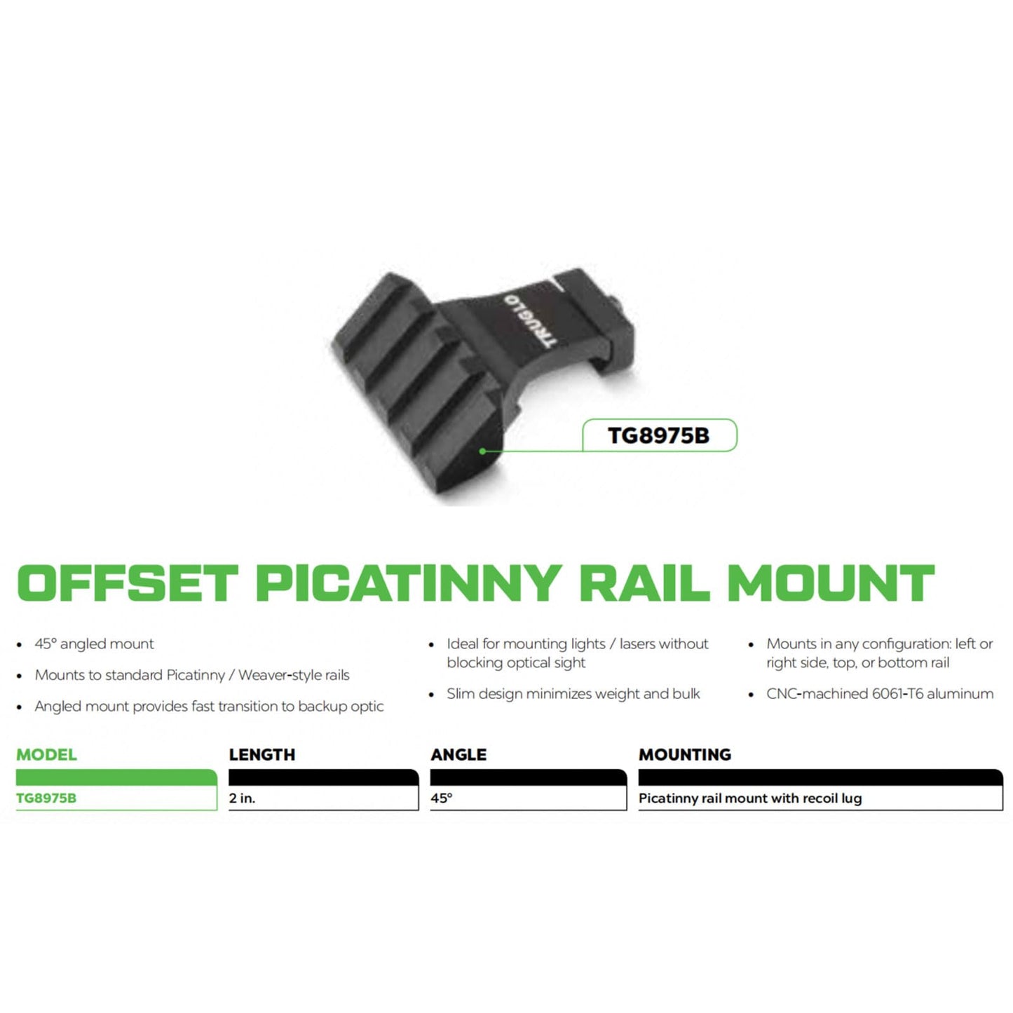 TRUGLO 45 Degree Offset Tactical Hunting Shooting Versatile Durable Aluminum 2" Picatinny Rail Mount for Optics Mounting