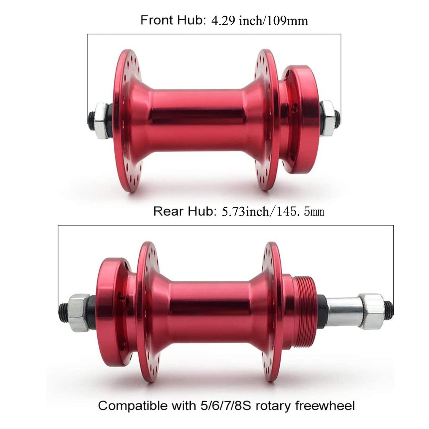 DONSP1986 Bicycle Axle Wheel Hub - 36H Front and Rear Bike Hub Set, Aluminum Alloy Quick Release Lever Skewers Axle, 1 Pair (Black)