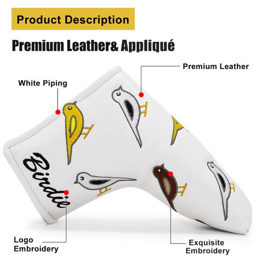 Golf Club Headcover Golf Birdie Birds Driver Fairway Wood Hybrid Wood Head Cover Mallet Blade Putter Cover 3pcs 1pc for Golf Wood Club Head, White