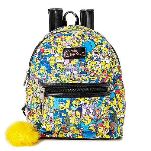 Simpsons All-Over Print Women’s Mini Backpack with Pom Zipper Pull Wallet Tote