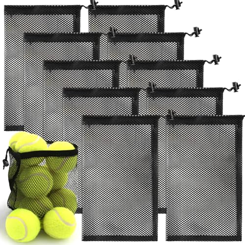 10-Pack Mesh Drawstring Storage Bags - Lightweight Durable Nylon Net Sacks